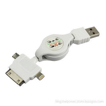 Retractable 3-in-1 Micro 30/8-pin USB Charge Sync Cable for iPhone 5/5S/5C/4s and Samsung HTC